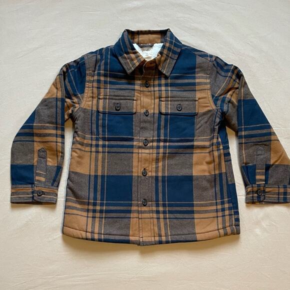 J. Crew Factory Navy and Orange Plaid Sherpa Lined Shacket Size XS 4 - 5 - Picture 1 of 9